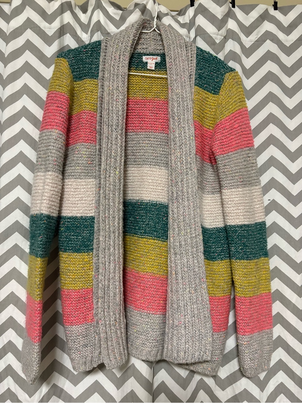 Cat & Jack Multicolor Striped Open-Front Sweater - Gray, Pink, Teal, Yellow